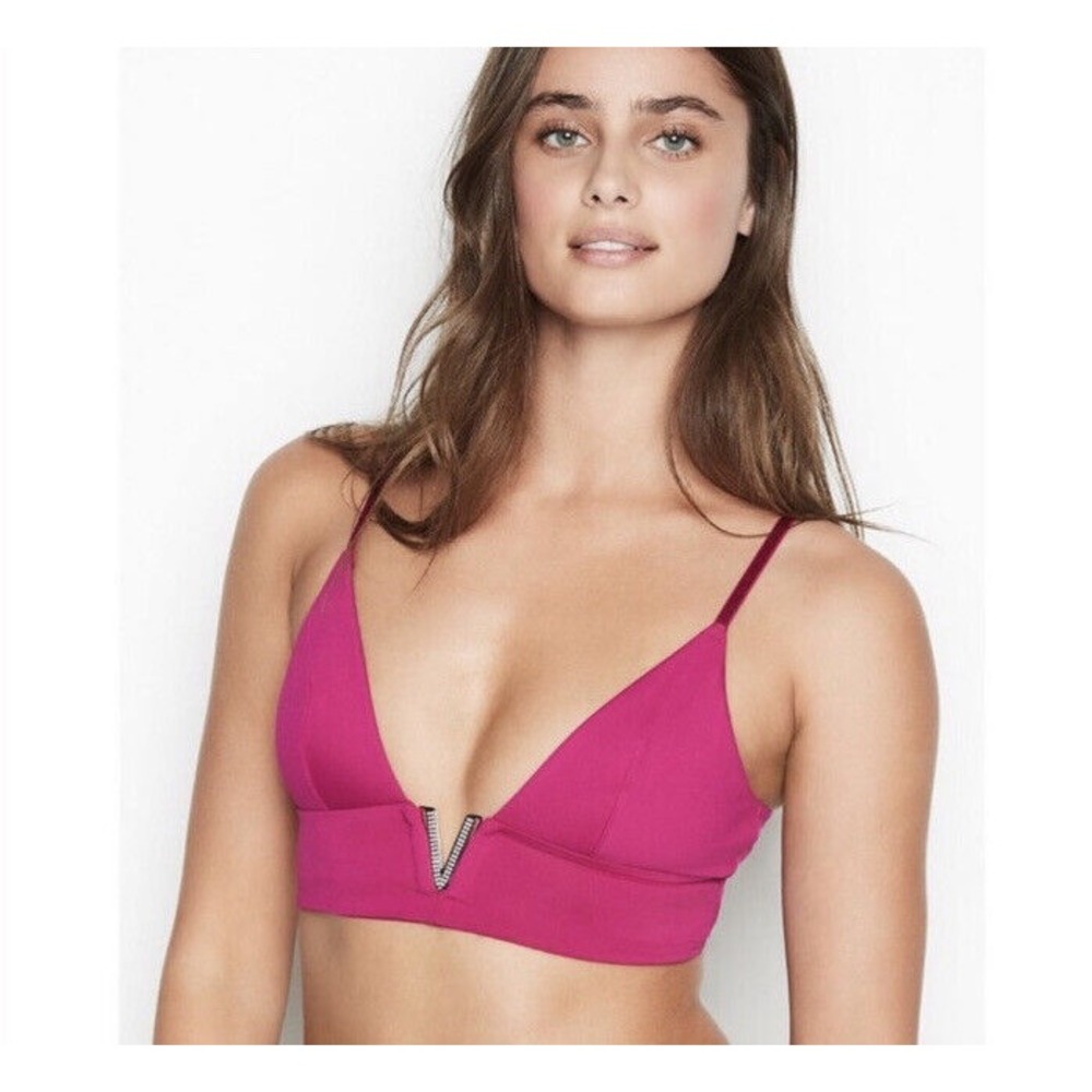 Victoria's Secret‎ Very Sexy Crystal "V" Long Line Bralette Size M Magenta Pink